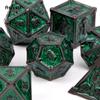 7 Pcs Black Green Skull Metal Dice Solid Metal Polyhedral Dice Set Suitable for Role-Playing RPG Board Game Card Game