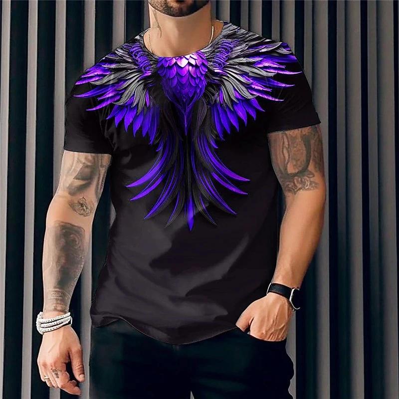 Fashion Casual Men's T-shirt 3d Wing Print T-shirt Hip Hop Short Sleeve Pullover Street Oversized T-shirt Summer Men's Clothing