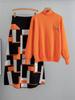 Ensemble Pull Haut de Gamme et Jupe Midi Automne & Hiver pour Femmes