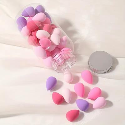 40 ks Mini houbička na make-up s nádobkou Mini houbička na make-up ve tvaru kapky Kosmetická houbička na pudr Dámská houbička na make-up obličeje Kosmetické pomůcky