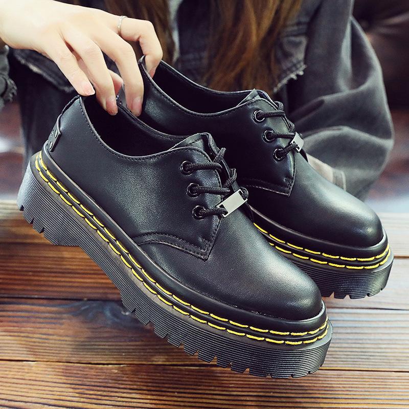 1 Thick-soled Hole Nameplate Iron Plate Ex Martin Shoes Women's Low-top Leather Double Yellow Line Student Muffin Bottom Short Boots Women
