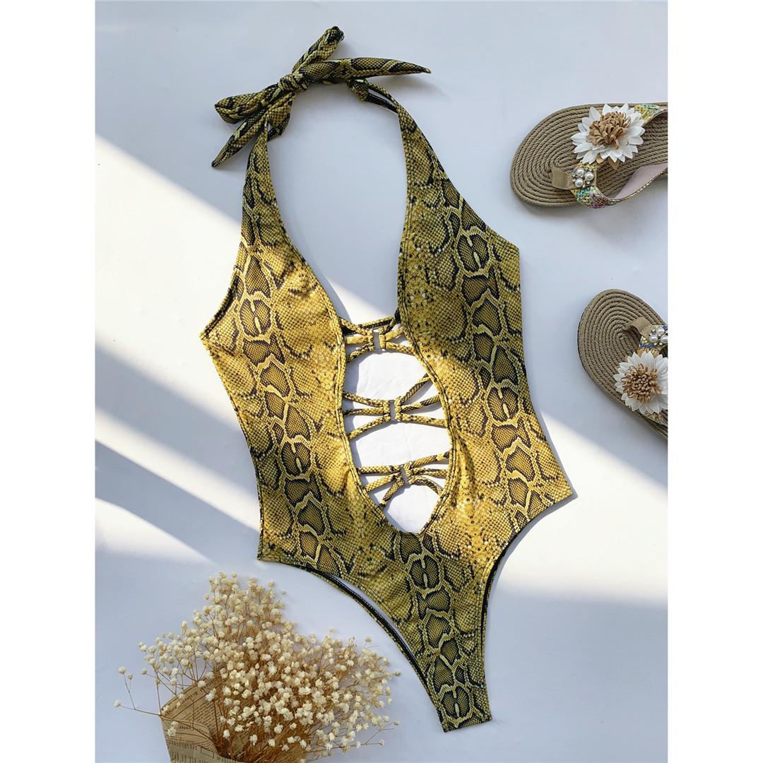 

модний сексуальний монокіні зі зміїної шкіри, цільний купальник, жіночий купальний костюм із вирізаним животиком, купальний костюм для купання L