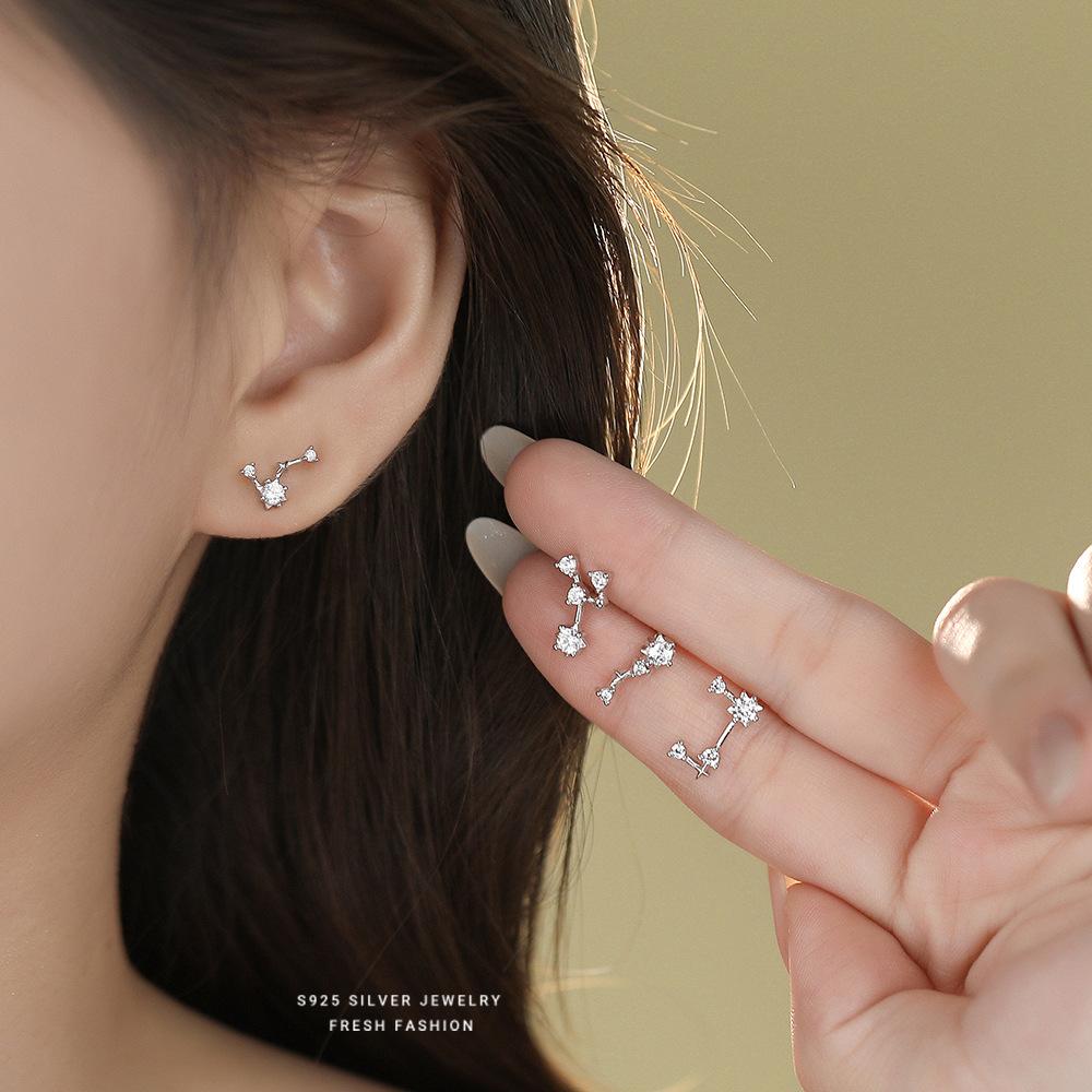 Korean Fashion Twelve Constellation Earrings for Women S925 Sterling Silver Exquisite Sparkling Zircon Earrings