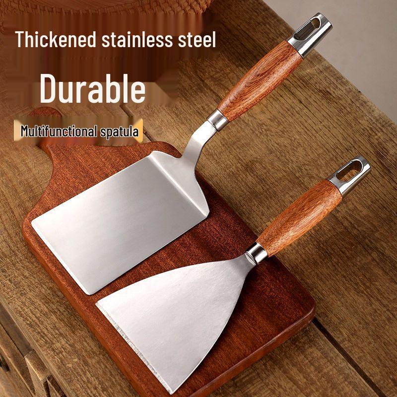 Stainless Steel Teppanyaki and Pizza Spatula with Tongs for Household and Street Food Cooking