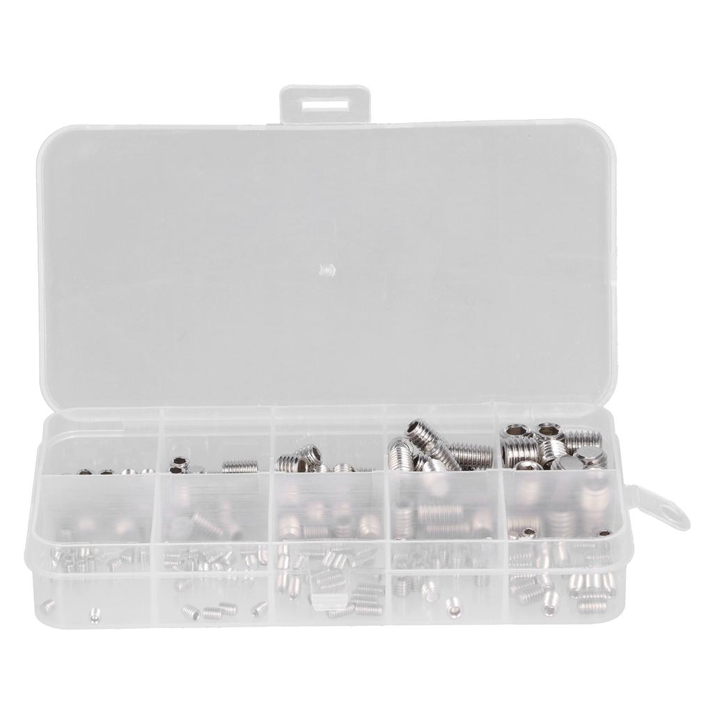 220 Pcs Grub Screw Stainless Steel M3 to M8 Inner Hex Concave End Tight Joint Tool for Precise