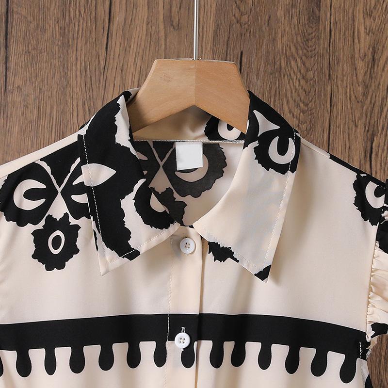 Mädchenkleid Kinderbekleidung Sommer Neue Mode Bedruckt Flatterärmel Tailliert Elegant Hemdkleid