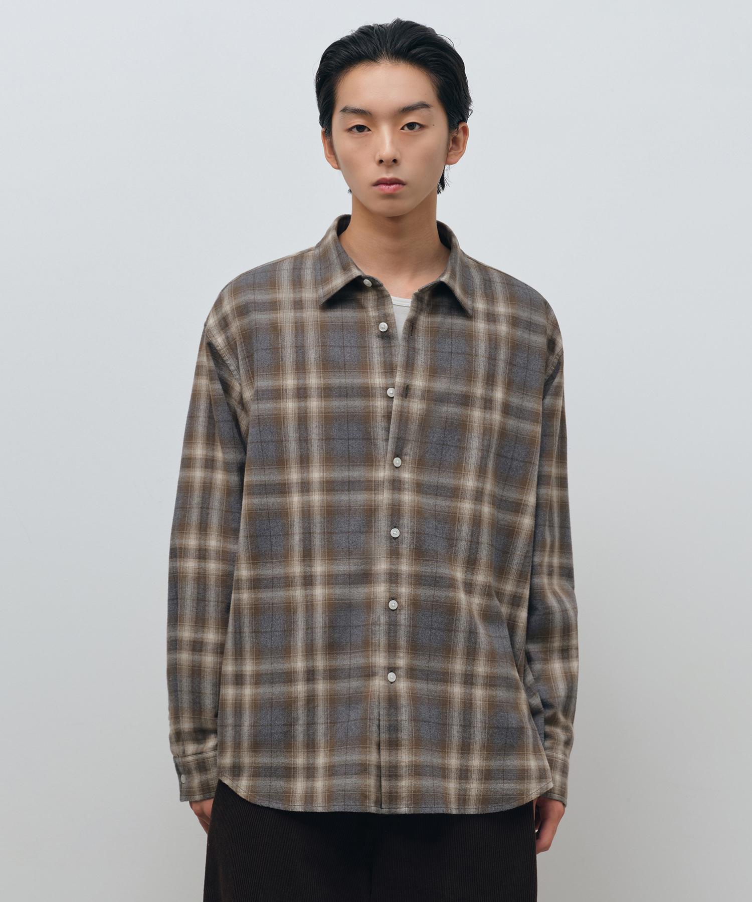 Musinsa Standard Relaxed Flannel Plaid Ombre Check Shirt [Gray/Brown] Brown/S