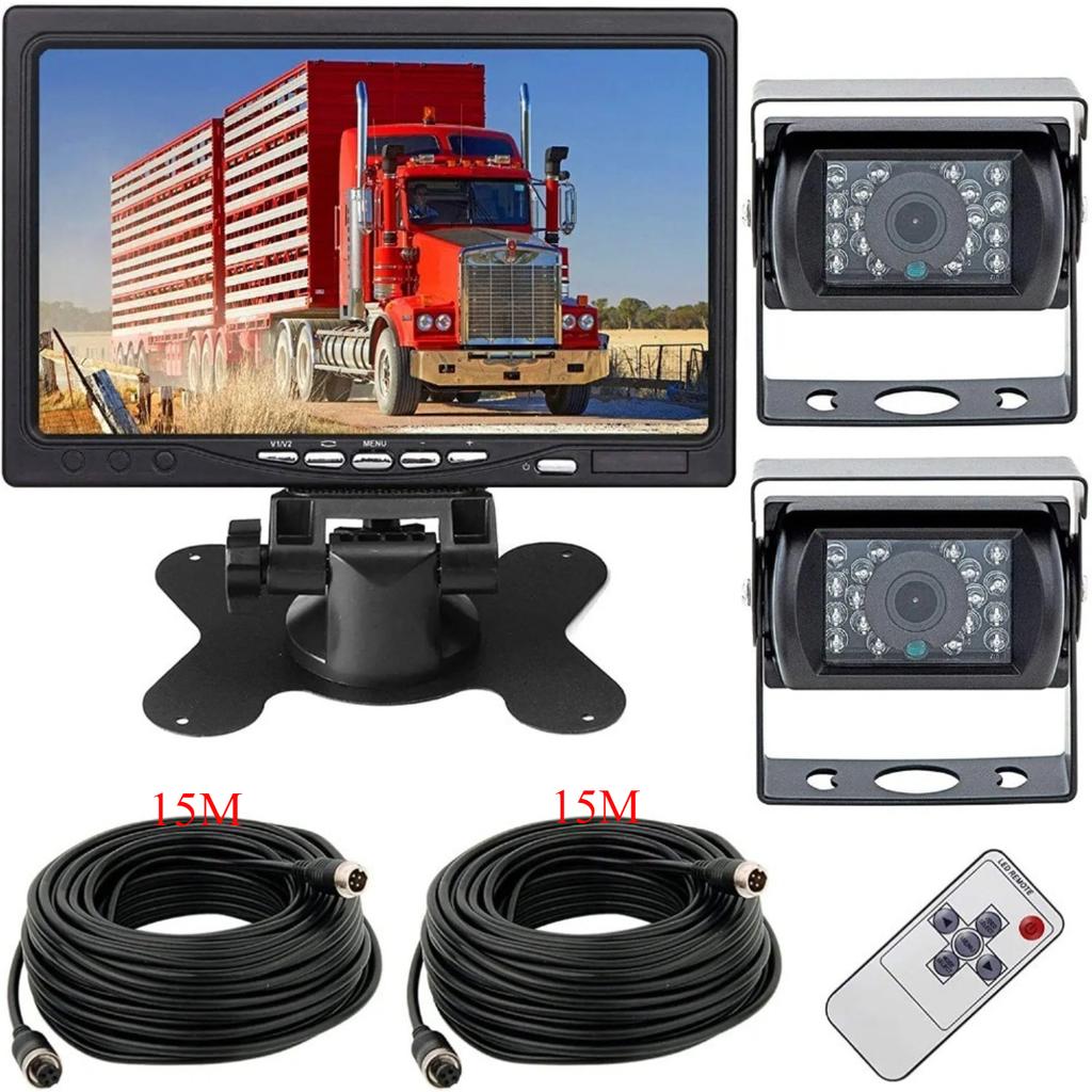 7" Monitor Heavy Duty CCD Rear View Camera + 2x 15m 4PIN Cable Reverse Cam Kit