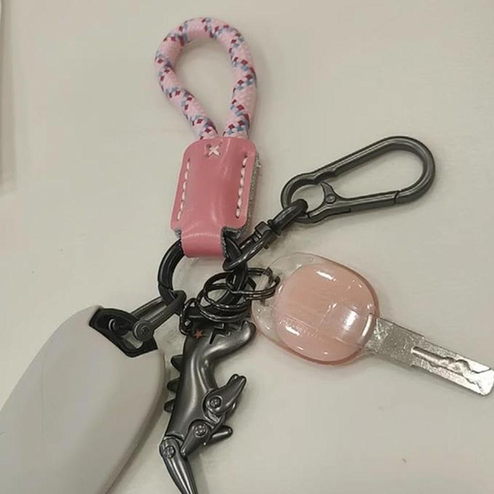 New Leather Dinosaur Keychain Durable Aluminum Alloy Dinosaur Keyring Jewelry Accessories Hand-Woven Handbag Keychain Women Men