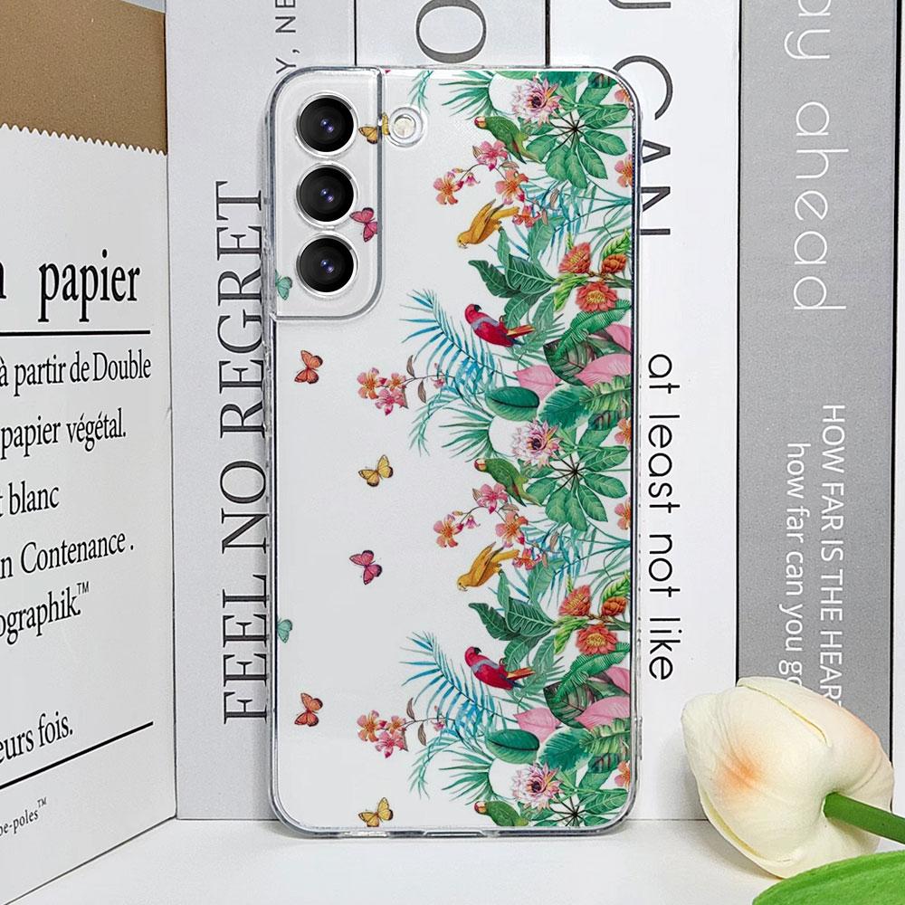 Floral Palm Leaf Flower Painted Phone Case for Samsung Galaxy S25 24 S23 S22 S21 Ultra Plus FE 5G Transparent Soft Cover Fundas