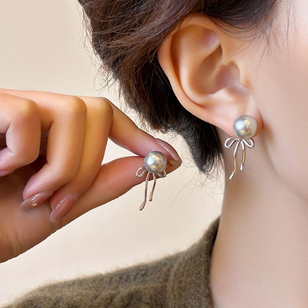 

Korean Style Balletcore Ribbon Earrings Y2K Pearl Earrings Studs Lacing Bow Earrings Ladies