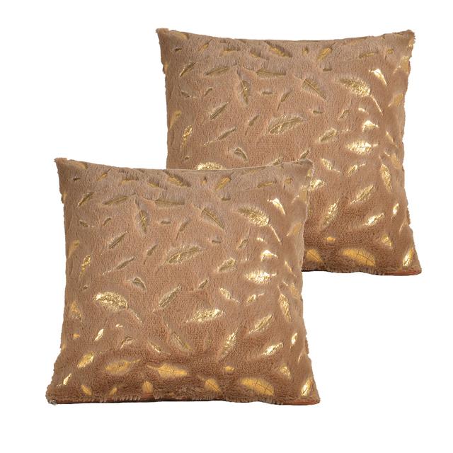 2pcs Fur Throw Pillow Cover Solid Color Bronzing Feather Plush Cushion Cover Pillowcase   for Car/Sofa/Bed/Home Decorative 4545