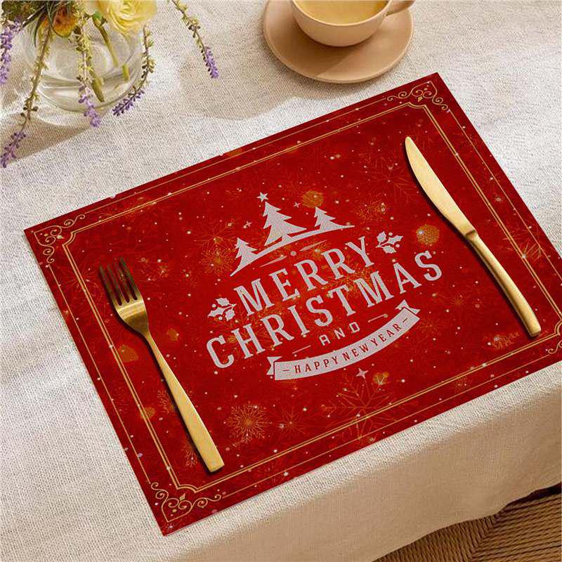 Christmas Digital Print Heat-Resistant Linen Placemat: European and American Birthday Party Table Decor