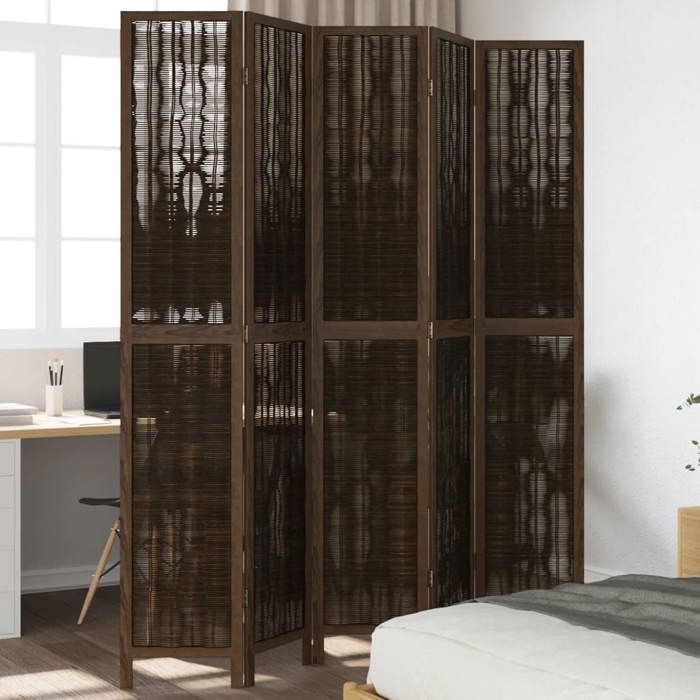 VidaXL Cloison de Séparation 5 Panneaux, Séparateur de Pièce, Écran d'Intimité, Paravent Chambre Salon, Marron Foncé 358664