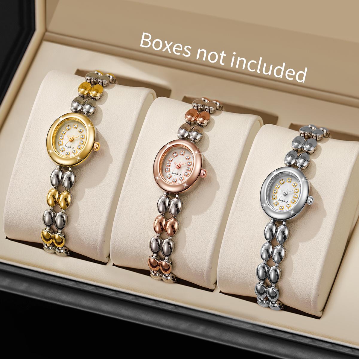 

3 шт. Женские часы Простые Модные Маленький циферблат Элегантные Легкая роскошь Маленькие Кварцевые Часы-браслет ( Коробка в комплект не входит )