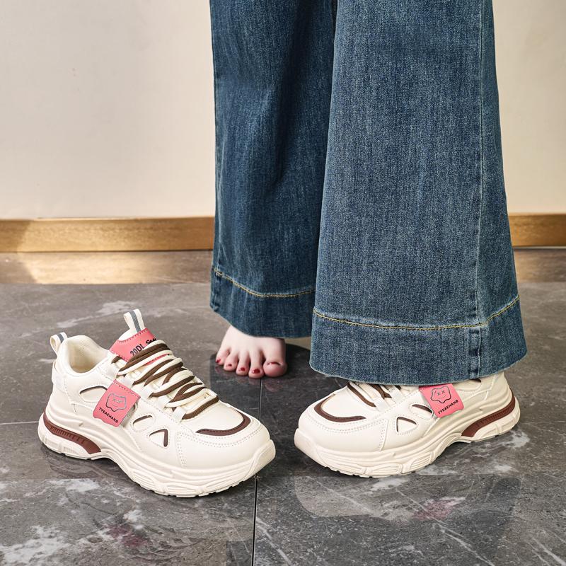 Fashion CRLAYDK Designer Chunky Sneakers for Women Leather Platform Casual Lace Up Fashion Tennis Sport Walking Wedge Running Shoes