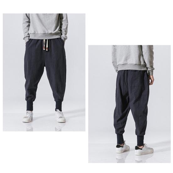 Elastyczny Pas Średni Stan Sznurek Kieszenie Spodnie Męskie Jesień Cienki Styl Luźne Spodnie Streetwear