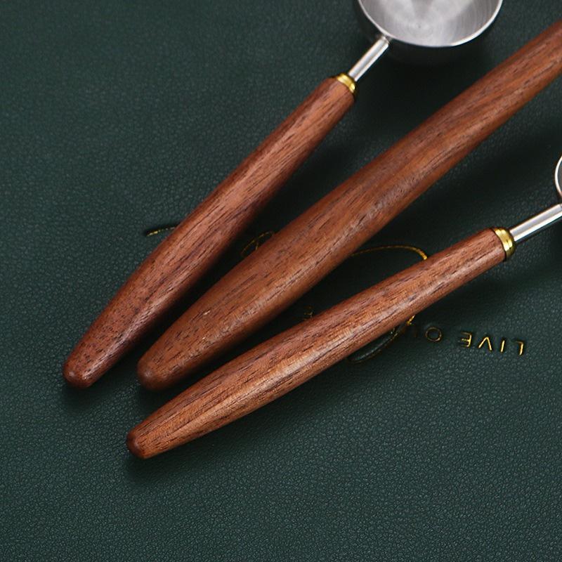 Stainless Steel Wood Handle Coffee Measuring Spoon Walnut Wood Long Handle Coffee Spoons Ice Cream Scoop Baking Dessert Utensils