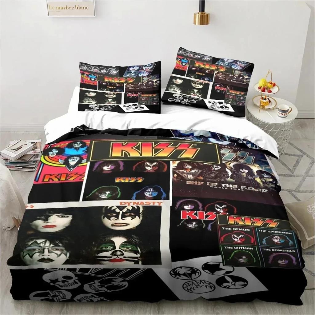 3D tlač Rock Band KISS Band Posteľná súprava Obliečka na posteľ Súprava na prikrývku Obliečka na vankúš Obliečka na posteľ King Queen Size Boys Obliečky pre dospelých