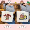 Cute genuine brown bear canvas bag women's new large-capacity zipper student shoulder bag tutoring bag