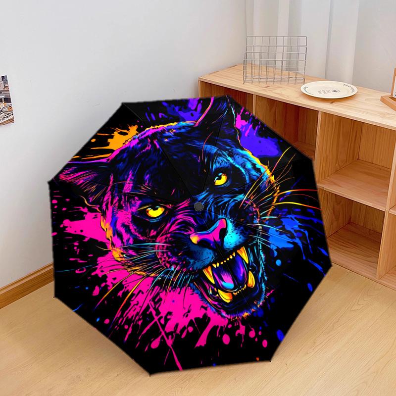 1 PC Automatic Folding Umbrella - Panther Abstract Artwork Pattern, Portable & Foldable Design with 8 Ribs, Christmas Birthday Gifts