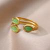 Three Layer Oval Green Stone Opening Rings For Women Stainless Steel Adjustable Opal Ring Wedding Aesthetic Jewelry Gift