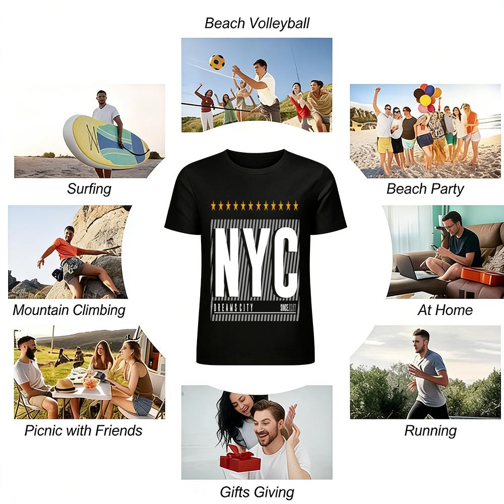 NYC Star Print Casual Short Sleeve Tee For Men Women Pure Cotton T-shirt