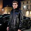 Men's Genuine Leather & Shearling Collar Jacket