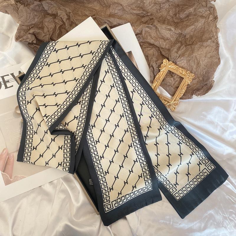 Luxury Design Women Summer Long Silk Scarf Hair Headband Foulard Skinny Bag Scarves Neckerchief Lady Shirt Decorative Streamers