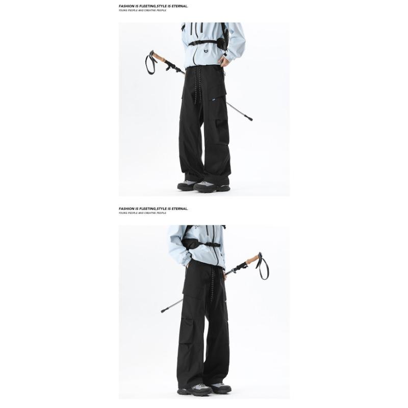 Men Vintage Crinkled Loose Outdoor Functional Hiking Cargo Paratrooper Pants