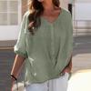 Women's Casual Loose Fit Short Sleeve V Collar Cotton Linen Shirt Top