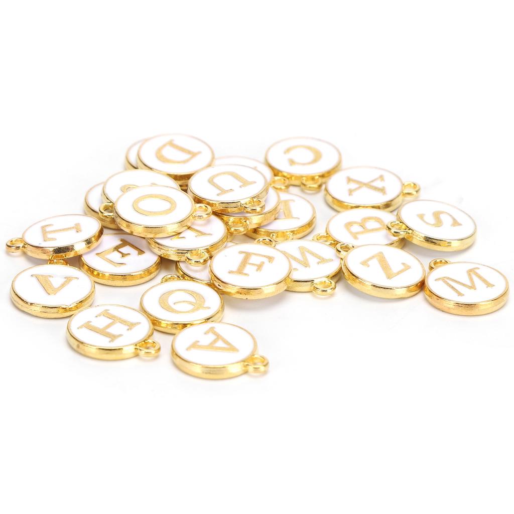 26Pcs Letter Pendant White Dripping Oil Alloy Small Decorative Listing Bracelet Accessories