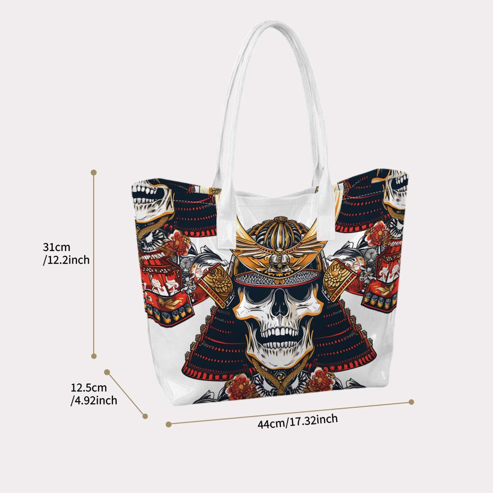 Japanese Samurai Skull Print Tote Bag Trendy Daily Casual Shoulder Bag for Outdoor Shopping
