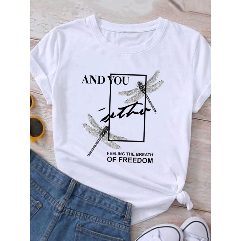 European Size Clothing T Shirt Tee Top Watercolor Trend 90s Flower Women Woman Print Fashion Female Short Sleeve Graphic T-shirts