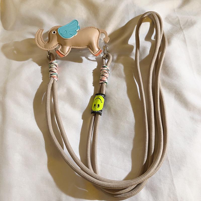 1 ks Kožený Sloní Telefon Crossbody Řetízek Stojánek Zadní Klip Držák Kreslený Odnímatelný Šňůrka Krční Popruh Ozdoby Telefonní Šňůrka