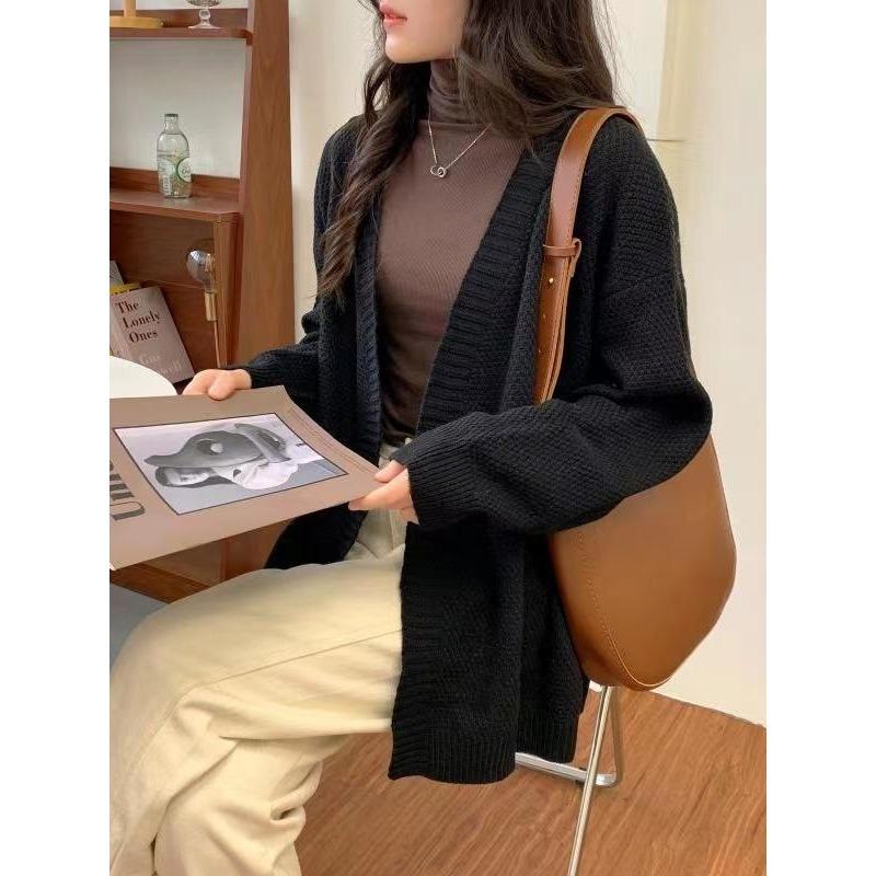 French Retro Mid Length Jacket Autumn Winter Thick Knit Loose Commuting Style Sweater Women's Knitted Cardigan