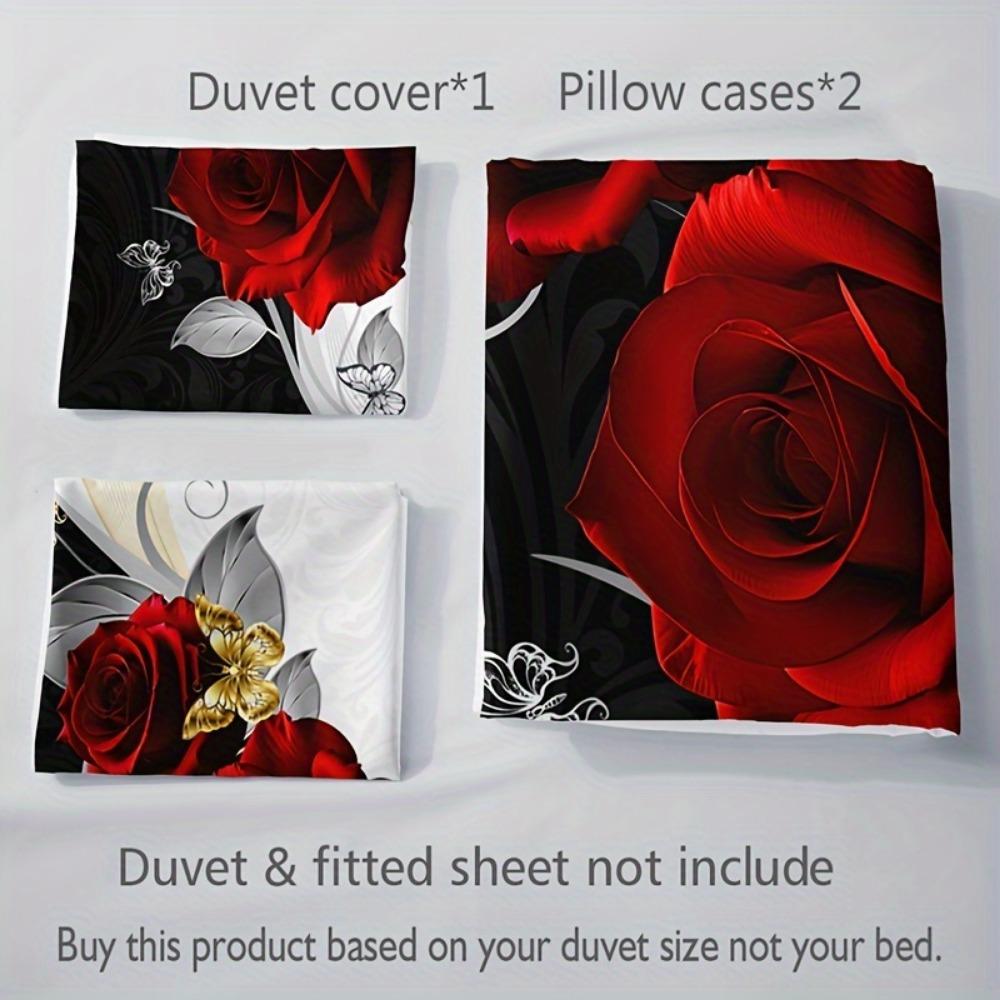 3pcs Bedding Set Golden Butterfly Romantic Rose Print Cozy Duvet Cover King Queen Twin Single Size Birthday Gift Bedroom Decor