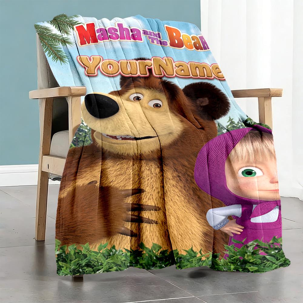 Masha Bear Customize Text Blanket Throw Personalized Blanket Comfortable Throw For Sofa Chair Nap Bedding for All Occasions