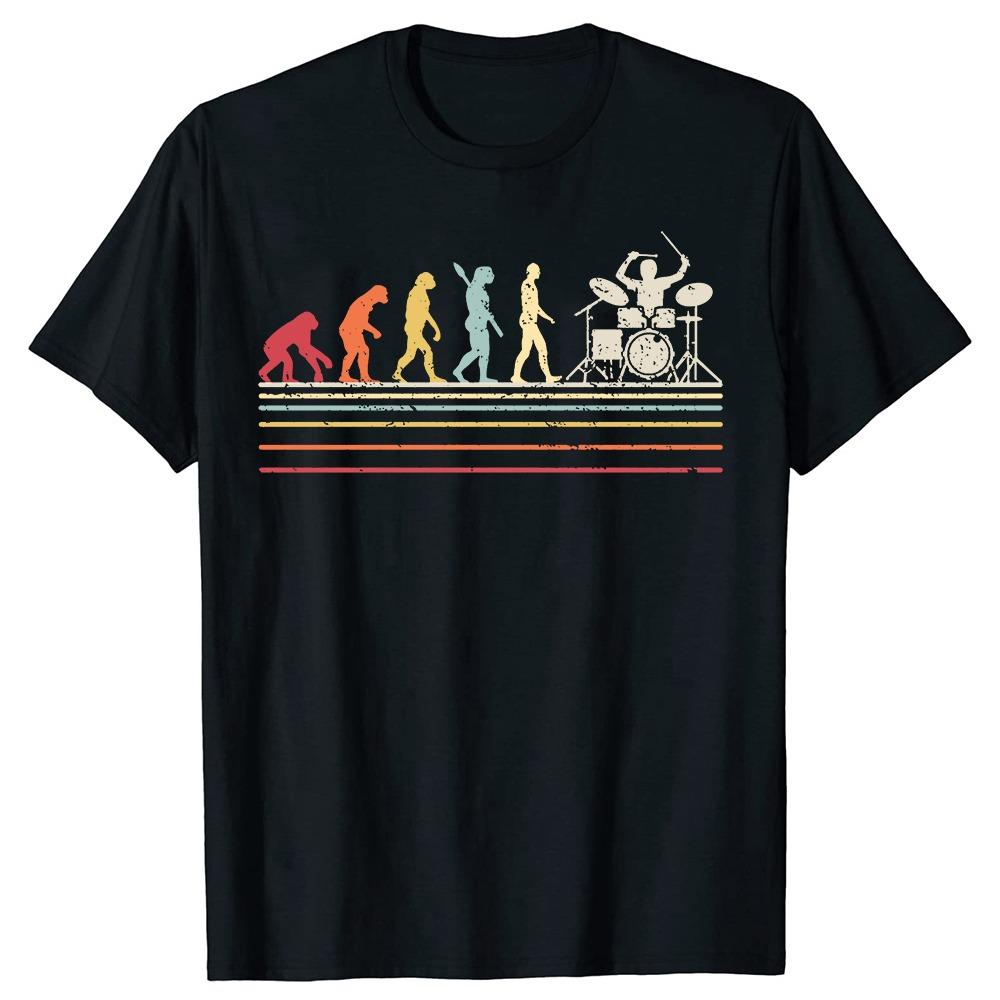 Drummer Retro Evolved Drummer Set T Shirt Original Cotton Short Sleeve Destruction Silent Drummer Pattern Printed Short Sleeve S