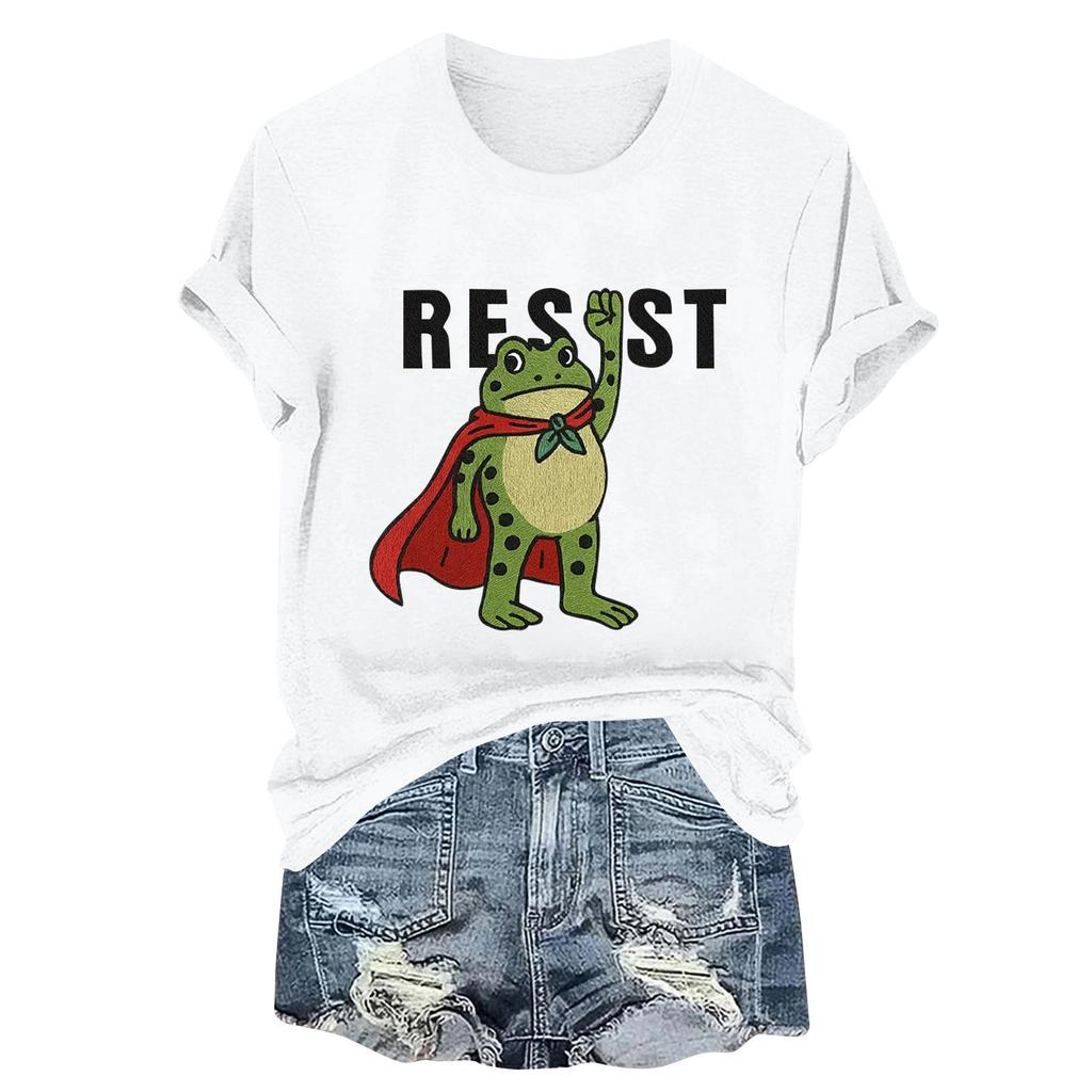 Women's Fashion Casual Printed Round Neck Short Sleeved Pullover T-Shirt Top