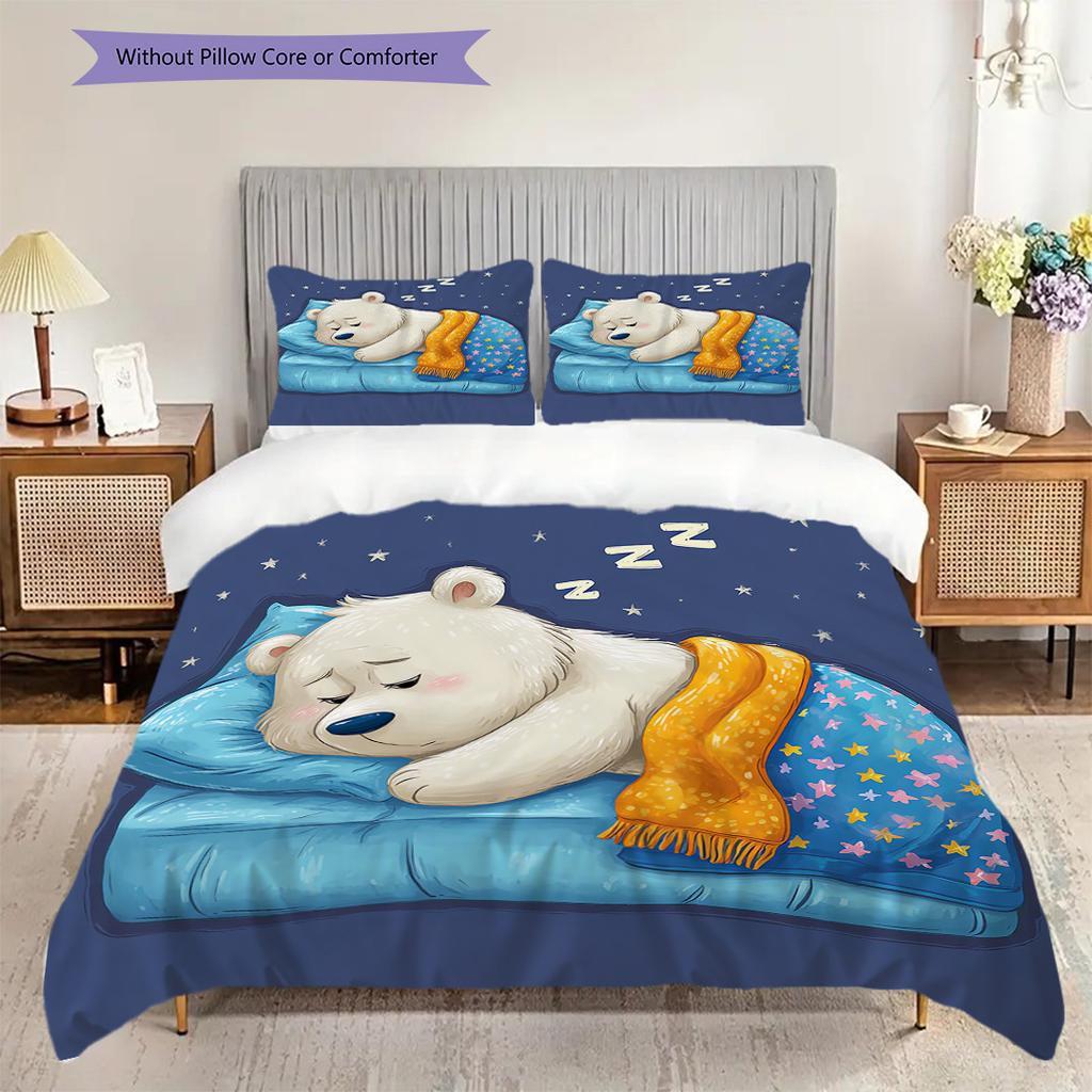 Polar Bear Pattern Bedding Quilt Set Quilt Cover Pillowcase Home Decoration Birthday Gift (1 * duvet cover + 2 * pillowcase, without core)