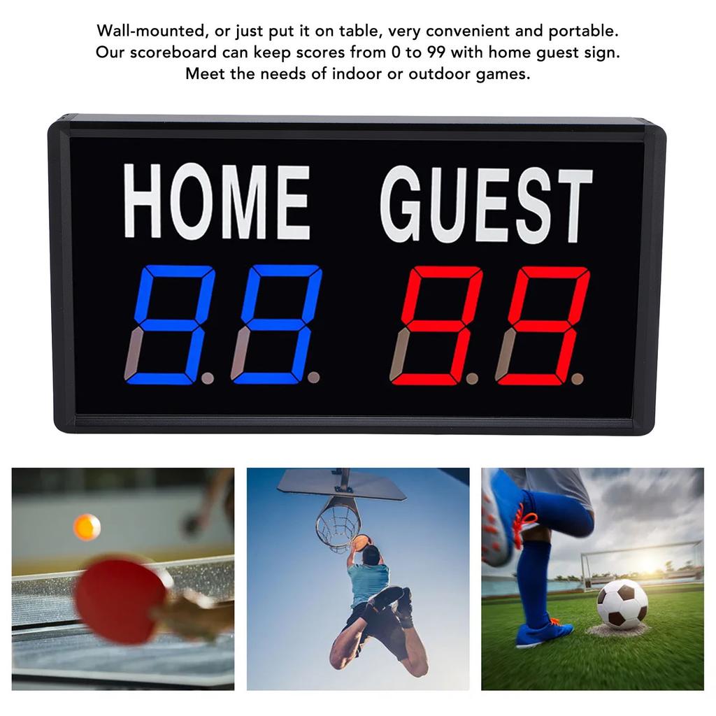 LED Electronic Scoreboard with Remote Score Keeper for Games Basketball Table Tennis Badminton Indoor Outdoor Type C Powered 5V 2A Home Guest
