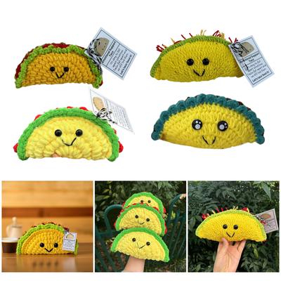 Emotional Supporting Crochet Tacos Toy Cute Cartoon Plush Knitted Dolls with Positive Words Encouragement Ornament Gift