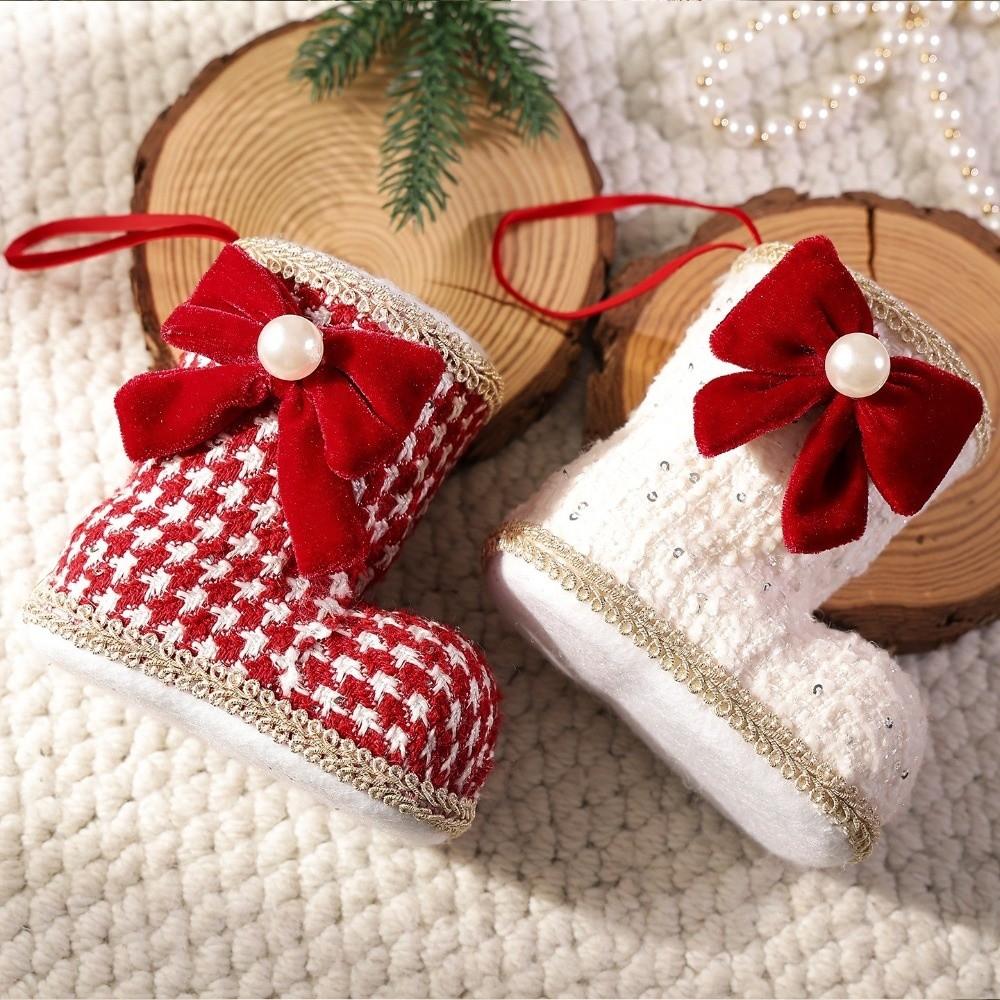 Bowknot Christmas Shoes Ornament Elegant Xmas Tree Hanging Pendant  Holiday Party Supplies