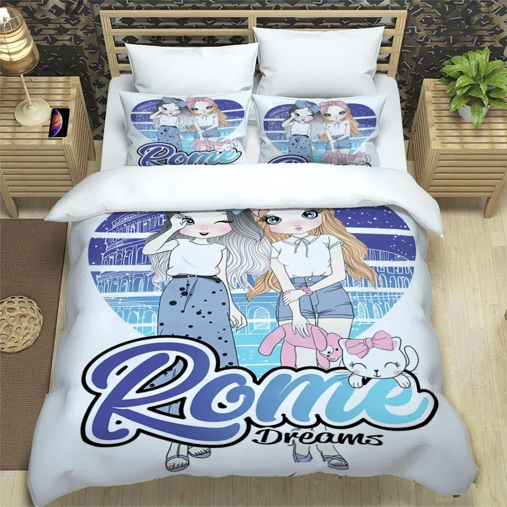 Cartoon Girl Art Print Xxl Three Piece Bedding Set  Article Children Or Adults For Beds Quilt Covers Pillowcases Bedding Set