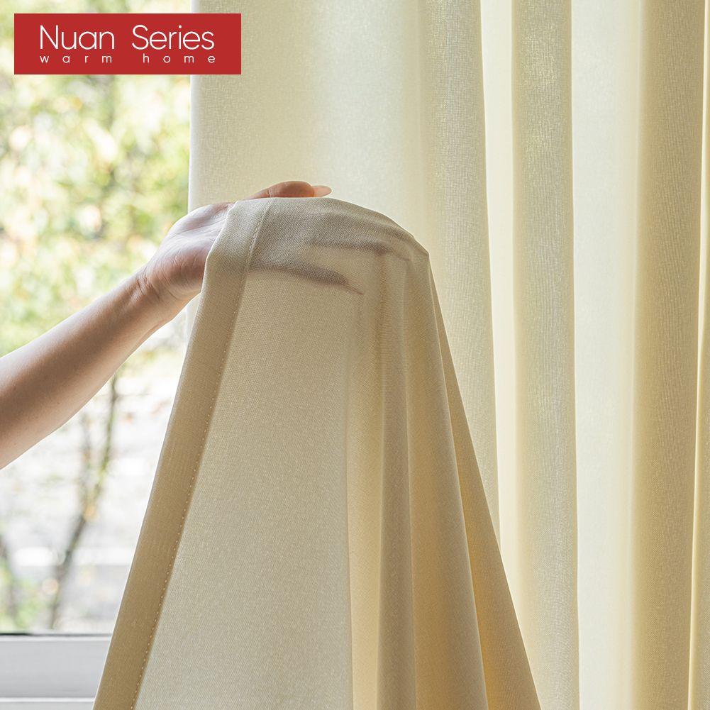 1PC Nuan Series Cream Style Semi Blackout Curtains Japanese Imitation Linen Thick Curtains for Bedroom Living Room Balcony Window for Home Decor