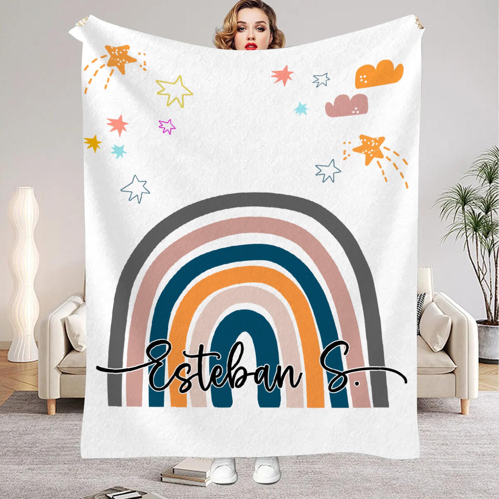 

Custom Name Flannel Baby Blanket Personalized Blanket Choose Rainbow Style Home Decor Sofa Blanket Kid Blanket Birthday Gifts 75x100cm