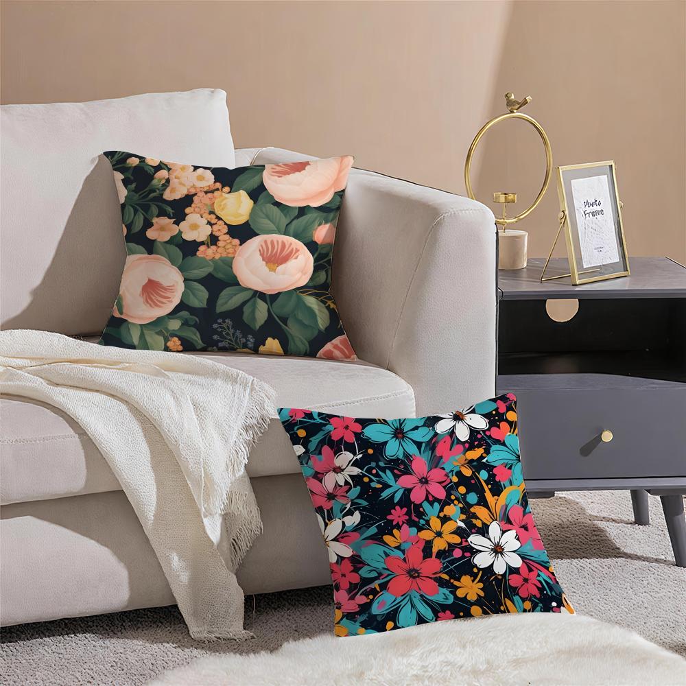 Fashion Beautiful Floral Art Cushion Cover Pillowcase Short Plush Invisible zipper Room Sofa Cushion Cover