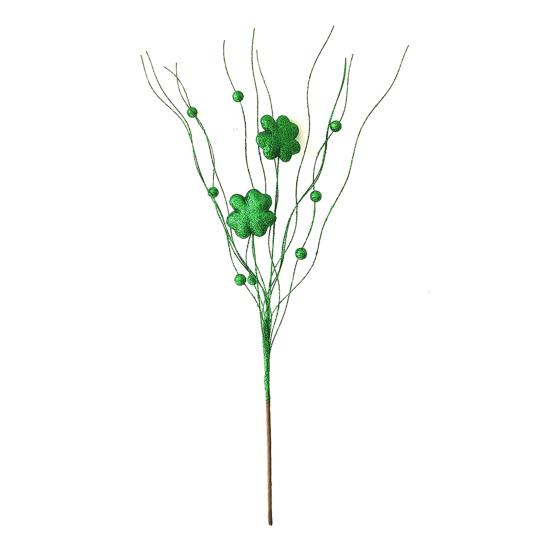 St. Patrick's Day Artificial Shamrock Plant Picks Glitter Four Leaf Clover Berries Stems for Flower Arrangements Irish Vase Home Table Centerpiece