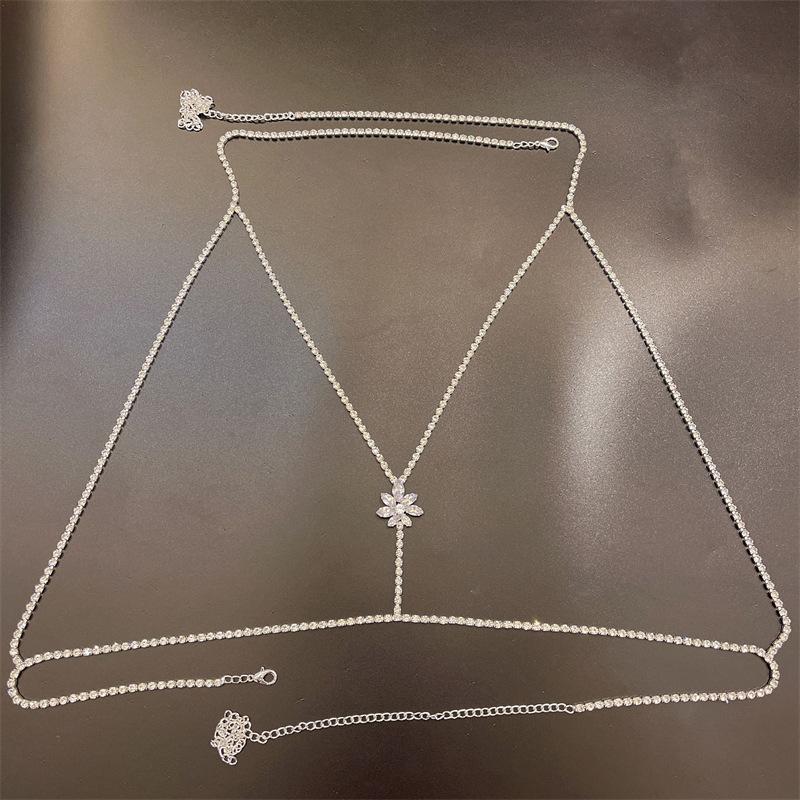 

European And American Rhinestone Body Chain Simple Chest Chain Bra, Sexy Shiny Cross Geometric Circle Integrated Chain Bra